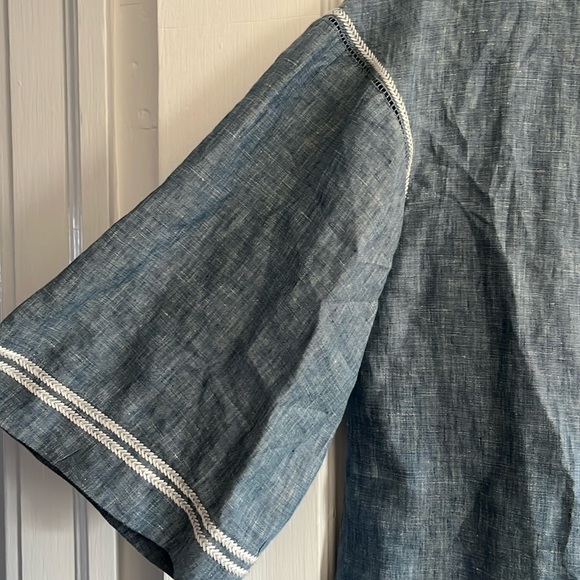 Lafayette 148 New York Gwendolyn Chambray Embroidered-Trim Blouse - Picture 6 of 9